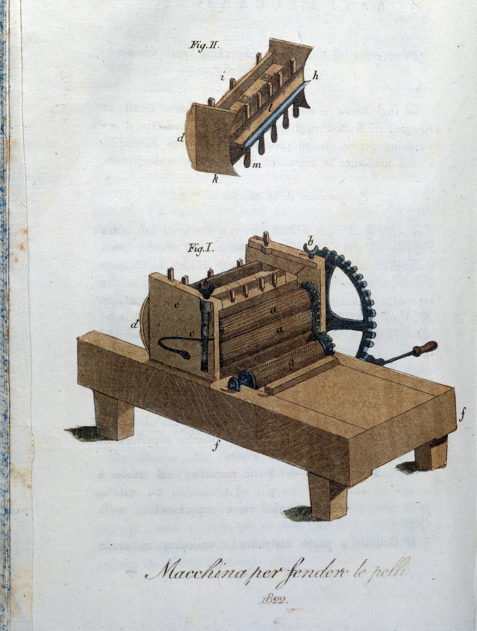 Tabakhane: Derileri ayırma makinesi. "Tarım, sanat ve teknikler Dergisi"nden (Revue d'agriculture, arts ettechnics) alınan plaka. 1823. by Unknown artist