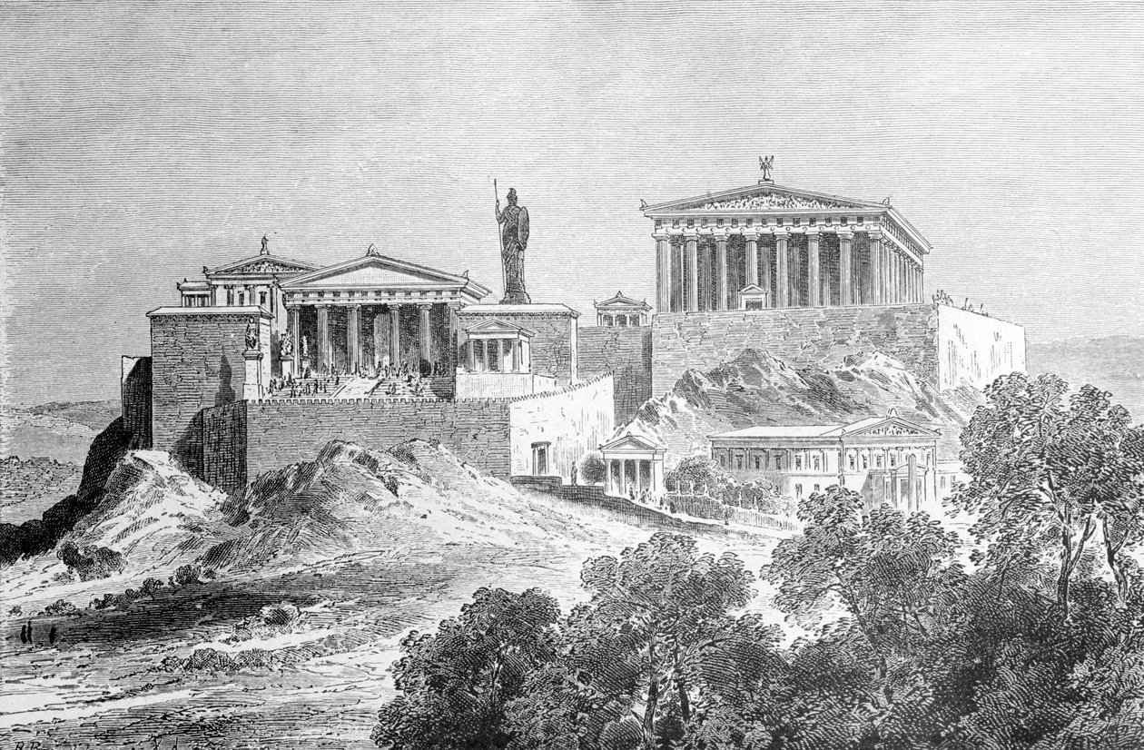 Atina Akropolisi. 19. yüzyılın sonundan gravür. by Unknown artist