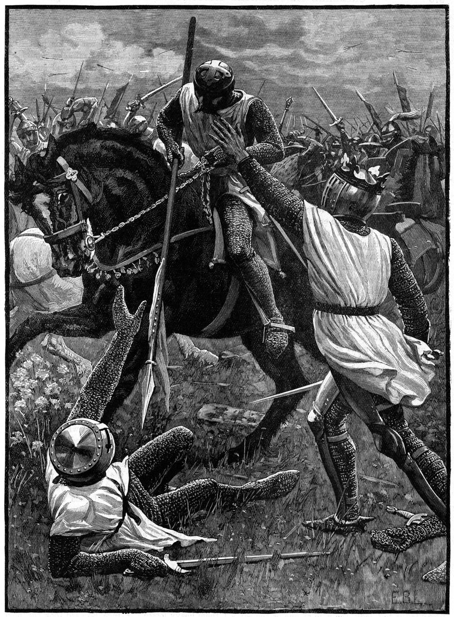 Evesham Savaşı, 4 Ağustos 1265. (c1800). Evesham, İkinci Baronlar Savaşı'nın sonunu işaret etti. Prens Edward (Edward I) liderliğindeki kralcı güçler, savaşta öldürülen Simon de Montfort'u (c1208-1265) yendi. Burada Mo olan Henry III (1207-1272) by Unknown artist