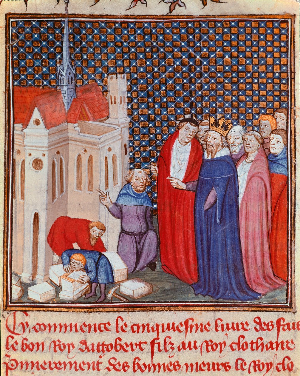 Merovenj hanedanından Franc Kralı I. Dagobert (603/608-639), “Les grandes Chronicles de France” veya “Les Chronicles de Saint Denis” 14. yüzyıl Chantilly, Musee Conde