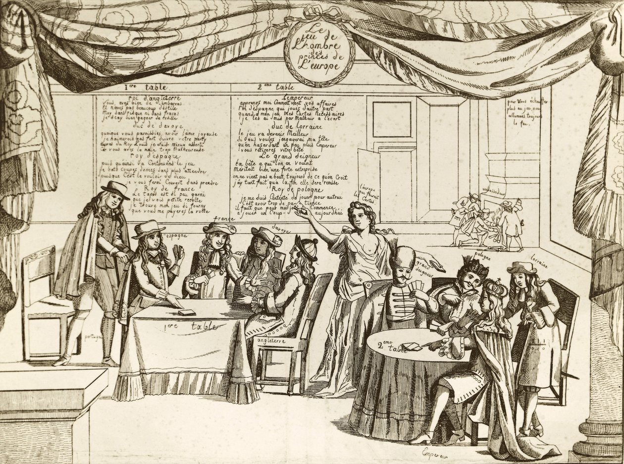 The Game of the Hombre of the European Princes of Europe - Hombre, uluslararası politikanın metaforu - 1685 - Avrupa, topraklarını kendi mülkleri gibi “oynayan” kontrolsüz hükümdarlar tarafından parçalara ayrılıyor - Hiciv, Regensburg
