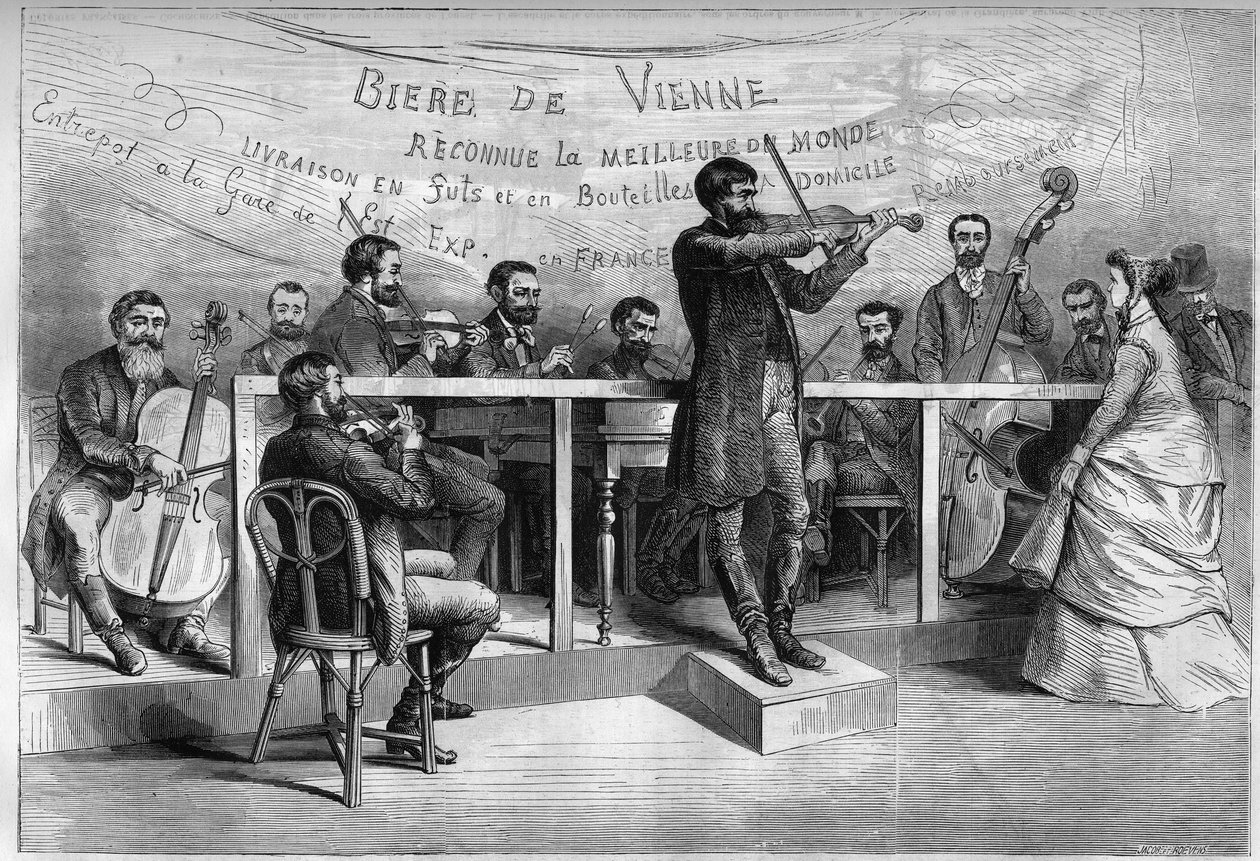 Çingeneler, 1867 Dünya Sergisinde Macar müzisyenlerden oluşan bir orkestra. by Unknown artist