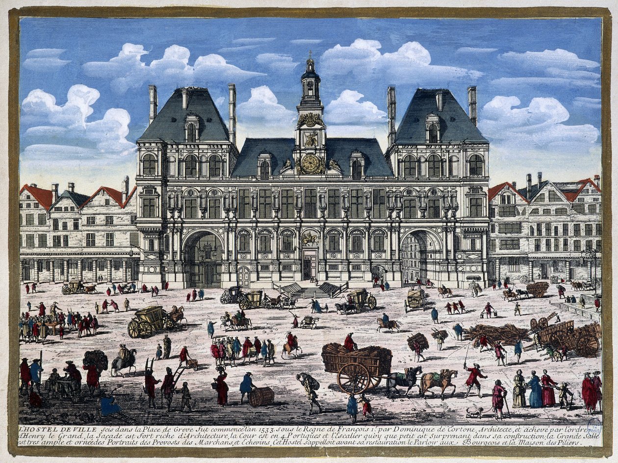 Hôtel de Ville de Paris ve 16. yüzyılda meydanı - gravür by Unknown artist