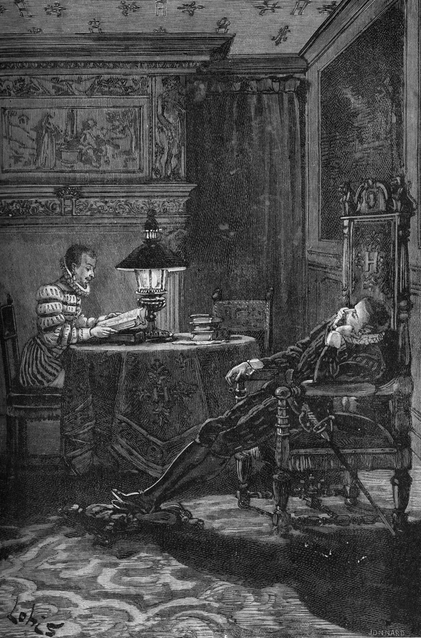 Fransa Kralı Henry III (1551-1589) okunuyor. 19. yüzyılın gravürü. Jules Michelet
