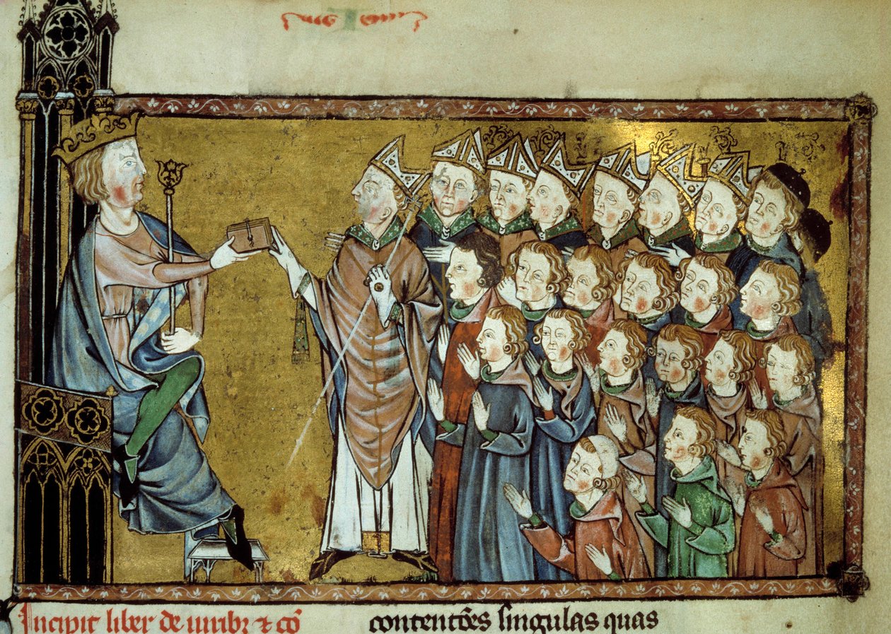 Fransa Kralı X. Louis Hutin (1289-1316), Şartı Normandiya Dükalığı'na daha fazla bağımsızlık ve daha az vergi tasarlayarak 19/03/1315'te Normanlara teslim etti. 14. yüzyıldan kalma bir el yazmasından minyatür by Unknown artist