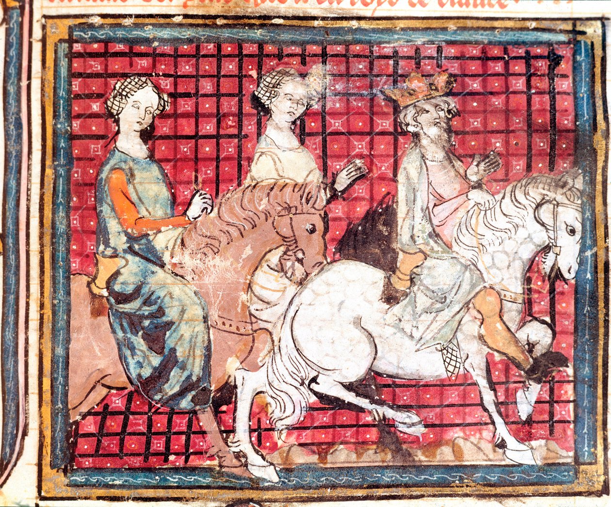 Francs Kralı I. Chilperic (543-597) ve Fredegonde, “Grandes Chronicles de France”dan bir at Minyatür” 1375-1379 Belediye Kütüphanesi, Castres by Unknown artist