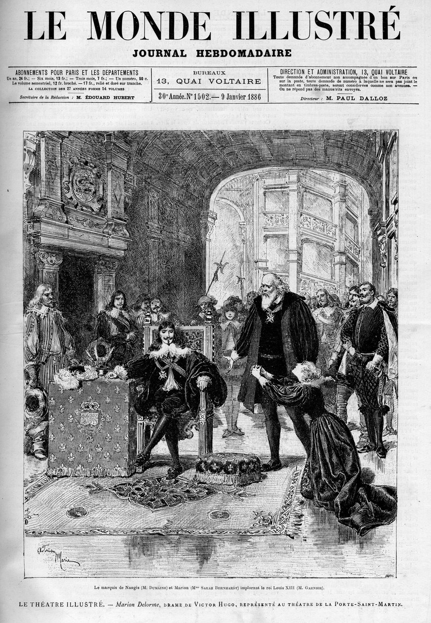 Marquis de Nangis (Dumaine tarafından yorumlandı) ve Marion (Sarah Bernhardt tarafından) Kral Louis XIII