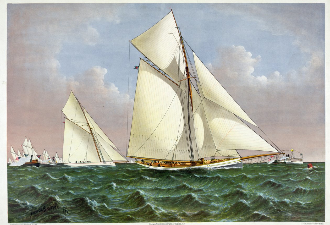 Amerika kupasını kazanan yelkenli Mayflower, New York Körfezi'nde filo tarafından karşılanır. 07/09/1886 19. yüzyıl litografi by Unknown artist