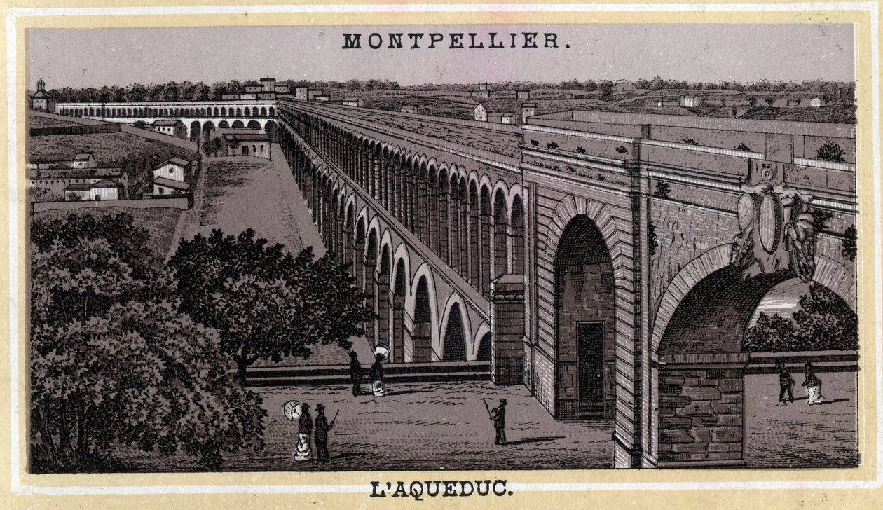 Montpellier Acqueduc (Herault, Languedoc-Roussillon bölgesi). 19. yüzyılın sonlarında kromolitografi. by Unknown artist