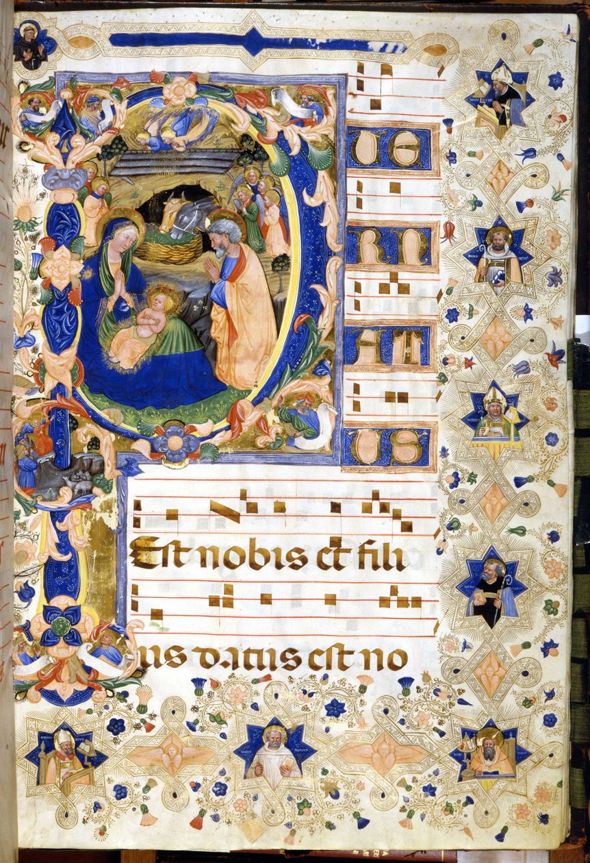 Doğuş, 14. yüzyıldan kalma bir koroda temsil edildi. Milano, Biblioteca nazionale Braidense. by Unknown artist