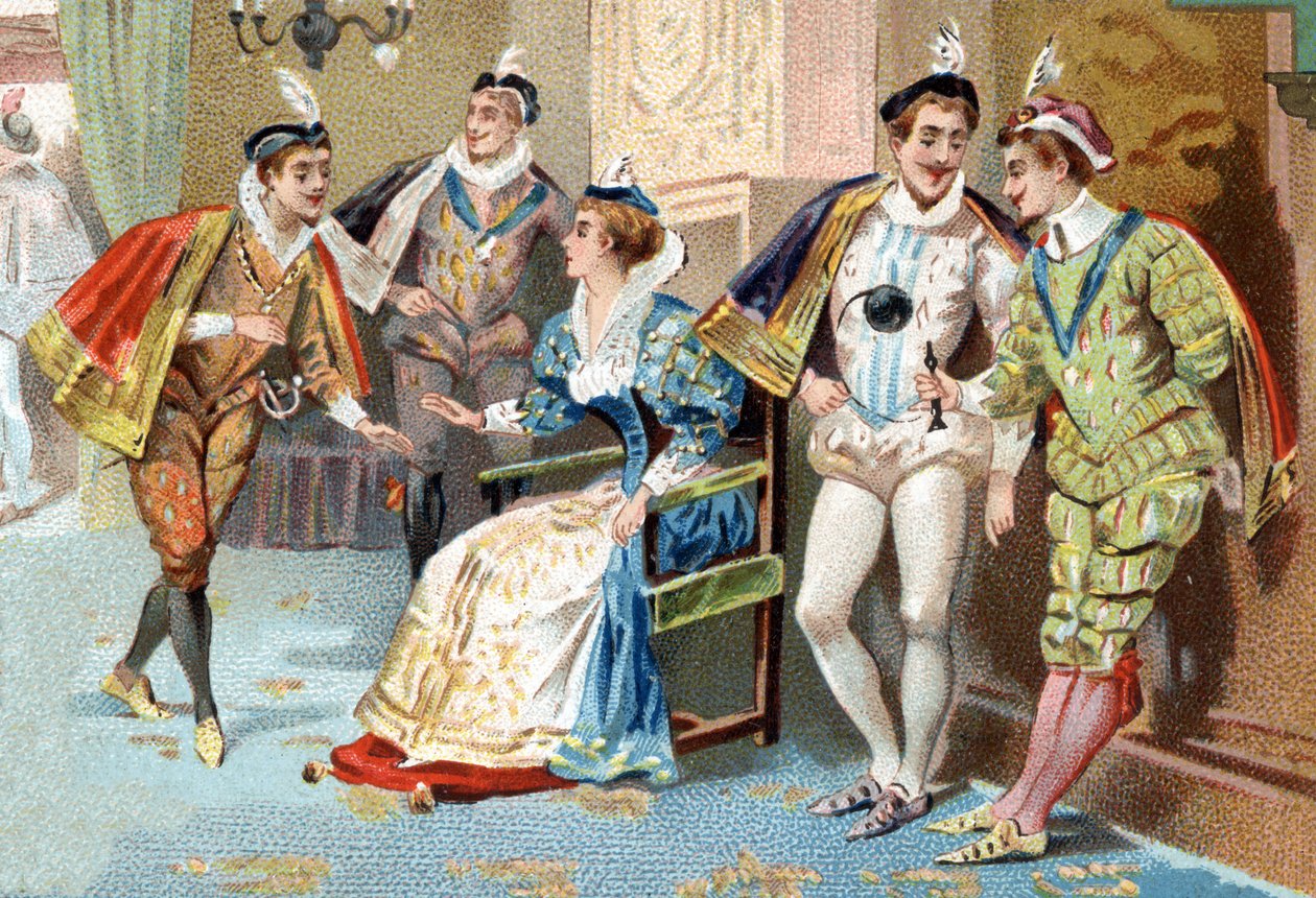 Palais du Louvre, III. Henry (16. yüzyıl) döneminde: Kral Sarayının genç adamları. 19. yüzyılın sonlarında kromolitografi. by Unknown artist