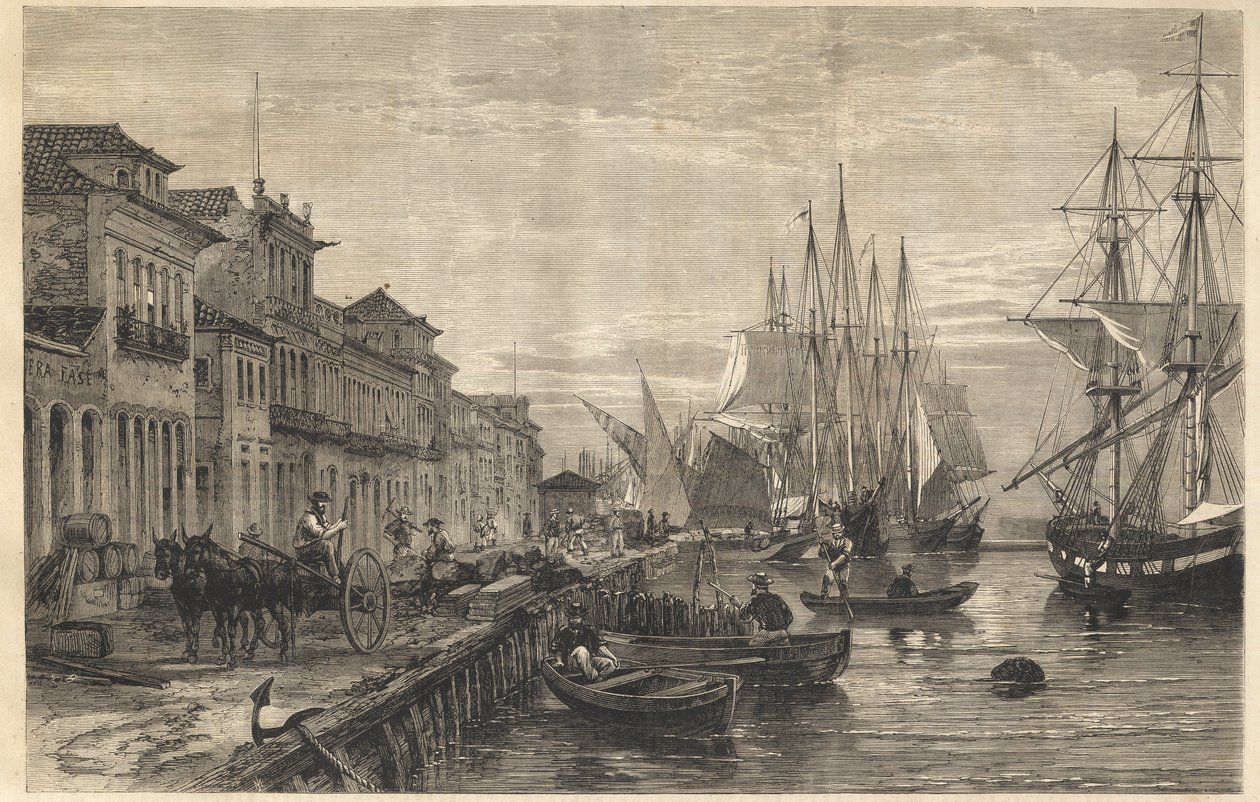 Boa Vista Rıhtımı, San Pedro de Rio Grande do Sul, Brezilya Limanı - Le quai de Belle-Vue, San Pedro de Rio Grande (Brezilya) - Sao Pedro do Rio Grande do Sul Kaptanlığı - Gravür “ "Şanlı Evren" 1866 by Unknown artist