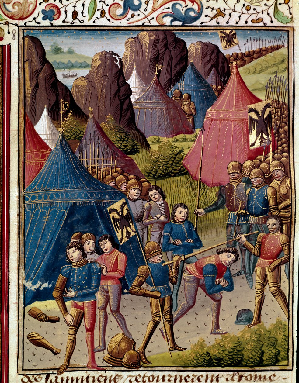 Samnitler, Tite Live (M.Ö. 59-17 MS) (Titus Livius), tercümesi Pierre Bressuire (ms. 310) 1450-1500 Chantilly, Musee Conde tarafından “Roma Tarihi”nden (Ad urbe condita) Roma Minyatürüne gider by Unknown artist