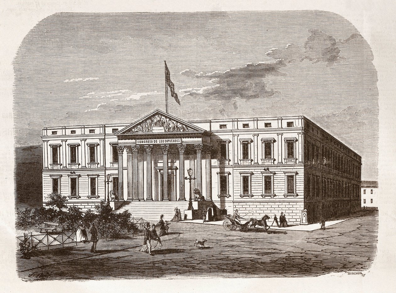 İspanya Parlamentosu (Congresso de los diputados), Madrid. 19. yüzyıl gravür. by Unknown artist