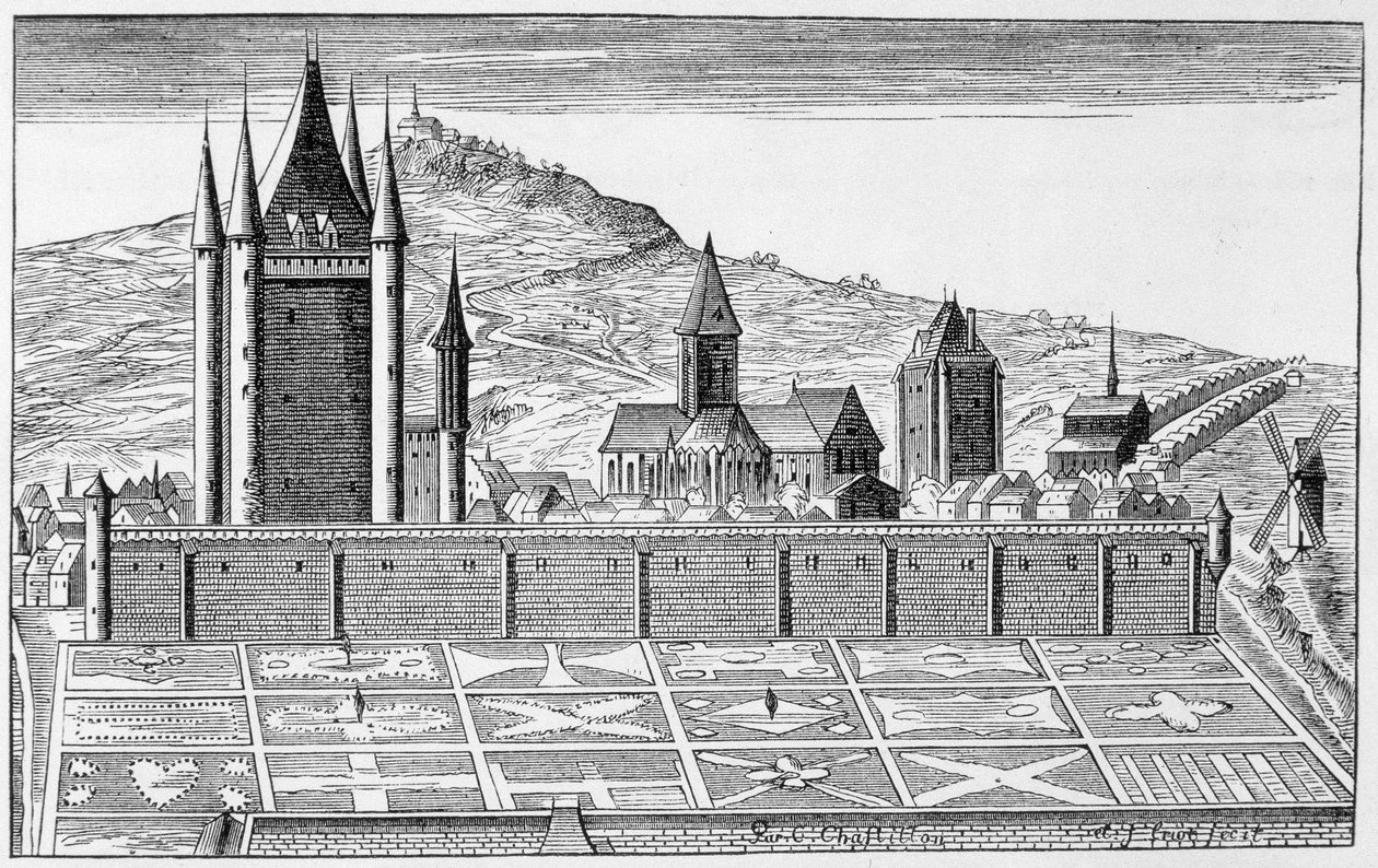 Tapınak Kulesi, Paris topografyasının bir baskısından - gravür by Unknown artist