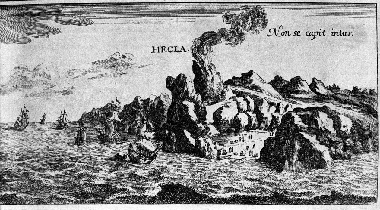 İzlanda kıyısındaki Volca Hekla - Johamm Zahn tarafından Dünyanın Harika Ekonomisinde, sd. 1696 by Unknown artist