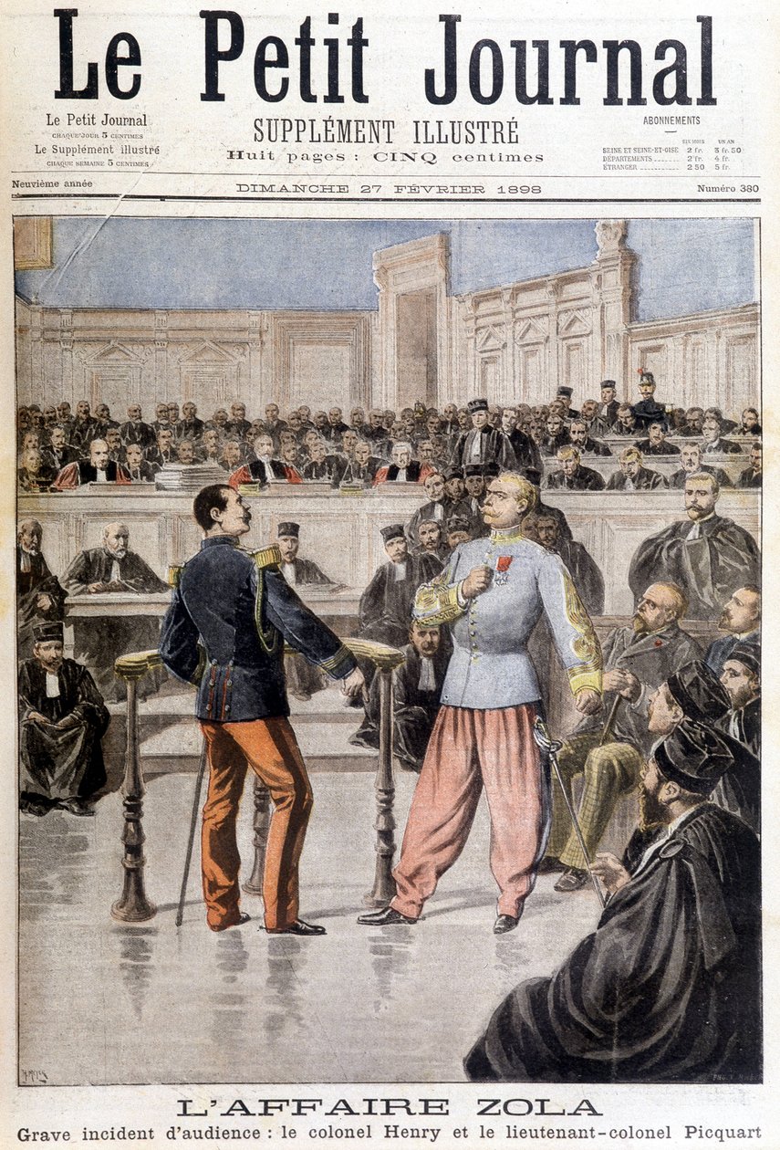 Zola davası: Albay Hubert Henry (1846-1898) ve Yarbay Georges Picquart (1854-1914) arasında ciddi bir duruşma olayı - 27/02/1898 tarihli “Le Petite Journal” da by Unknown artist