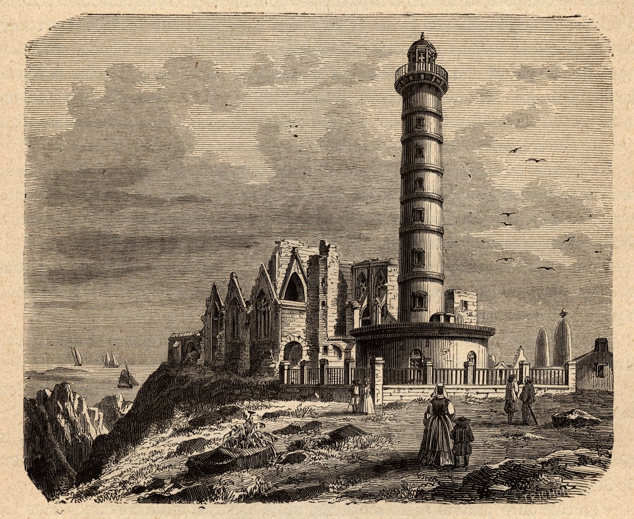 Saint Mathieu de Fine Terre manastırı - Breton manastırı - Abbaye Saint-Mathieu de Fine-Terre - “” PATRIE” deki gravür - LUCIEN HUARD TARAFINDAN 6 CİLTTE FRANSA