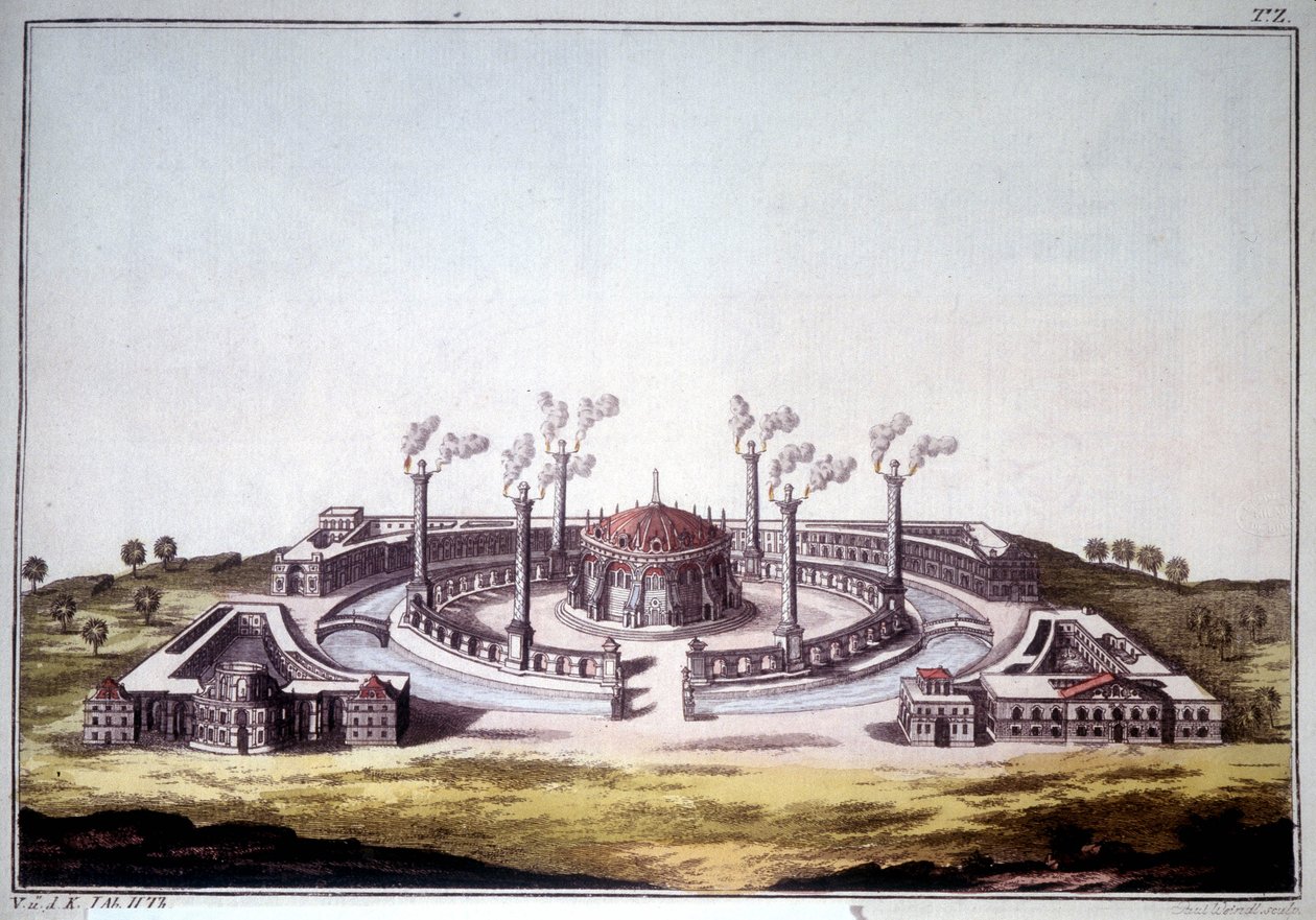 Nineveh antik kenti, Asur antik kenti, bir Asur sarayının hayali görünümünü gösteriyor. by Unknown artist