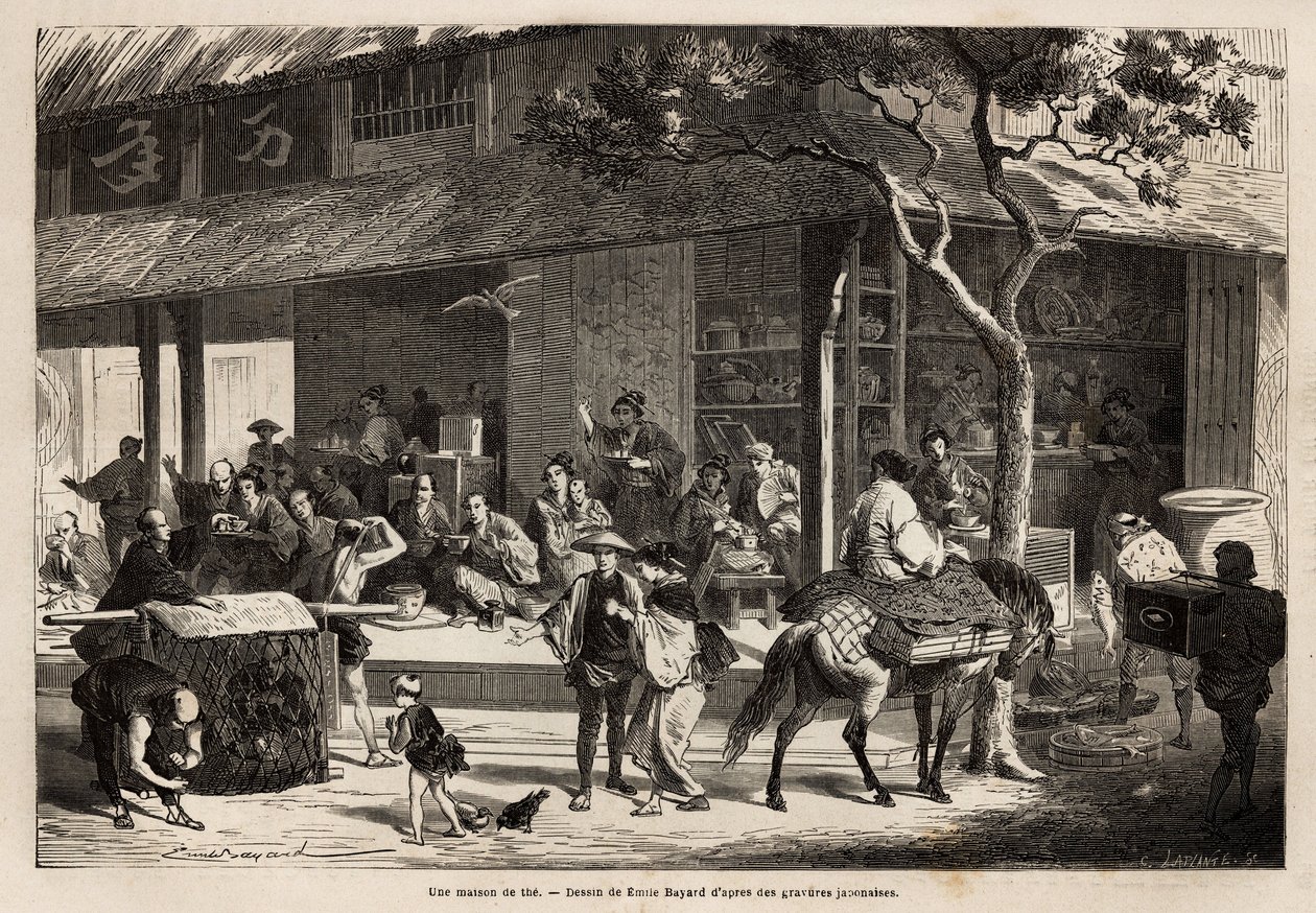 Bir evin animasyonu ve sokak aktiviteleri. İsviçre Konfederasyonu bakanı Aime Humbert tarafından 1863-1864 yıllarında Japonya