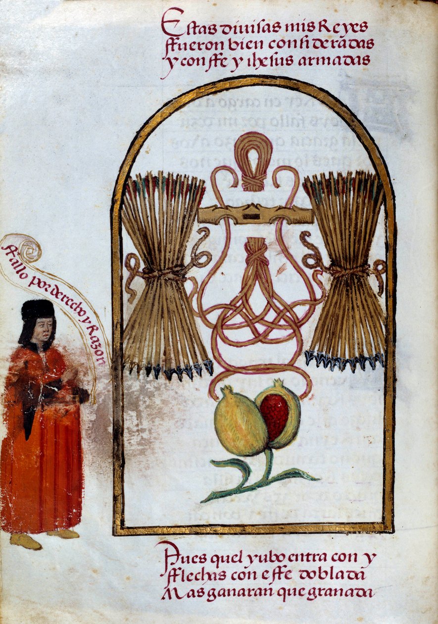 Bileklik ve oklar. Katolik Kralların Amblemi (Minyatür "" Devotorio de la Reyna Da Juana a Quien Llamaron la Loca", Pedro Marcuello by Unknown artist