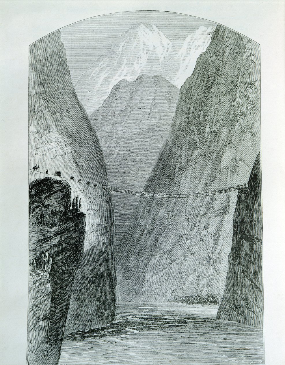 Apurimac Nehri üzerindeki köprü, gravür. Peru by Unknown artist