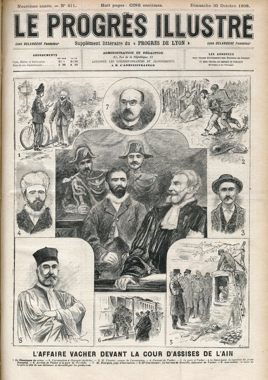 Ain Assisi Mahkemesi önündeki Joseph Vacher “” Çoban Katili” (1869-1898) davası - 30 Ekim tarihli “İlerleyen-Şanlı”nın kapağı by Unknown artist