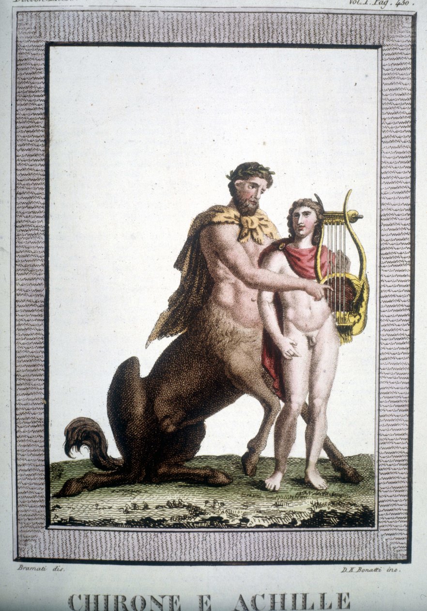 Centaur Chiron ve Aşil - Mitolojik Sözlükte by Unknown artist
