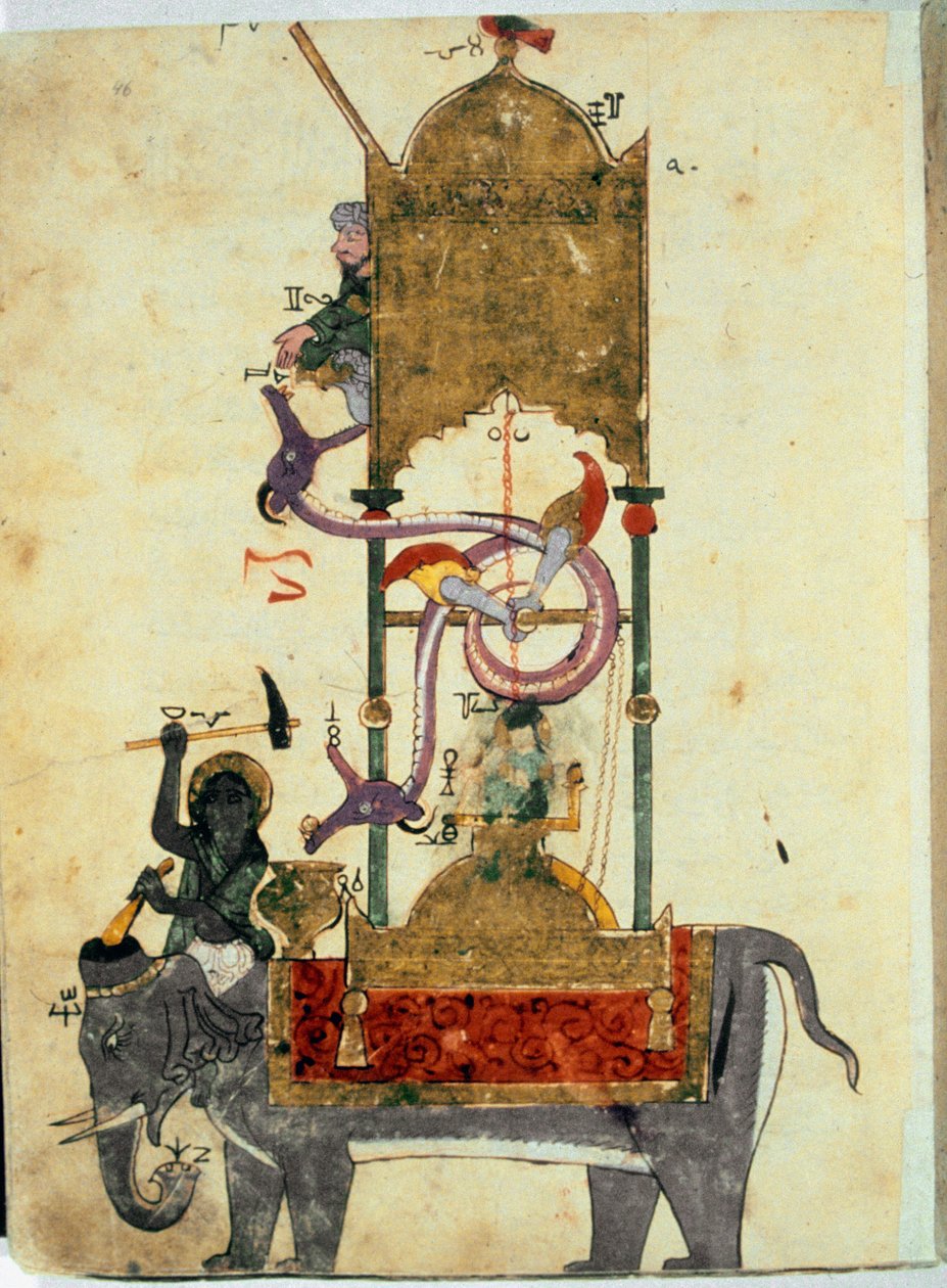 Klepsydra fili var Bu, Türk mühendis İbn al-Rajjaj al-Jazari (Al Rajjaj Al Jazari) (1136-1206) tarafından 1200 civarında tasarlanan fil şeklinde bir su saatinden oluşan bir ortaçağ Müslüman icadıdır. Türkler tarafından tasarlanan icat motor by Unknown artist