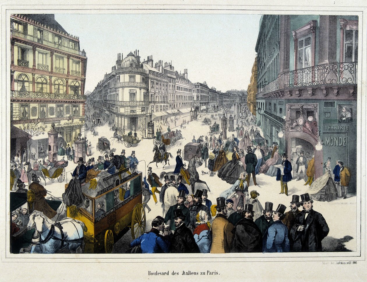 Boulevard des Italians - gravür üzerindeki kalabalık by Unknown artist