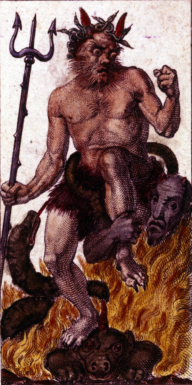 1840'tan kalma bir tarot haritasında tasvir edilen şeytan. by Unknown artist
