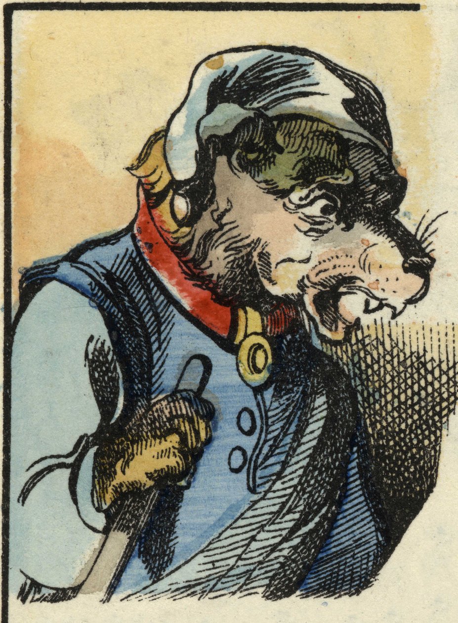 Köpek Medor. “Bon medor ve Küçük Chevrette” masalının illüstrasyonu. “” Küçükler için evden masallar” da. 19. yüzyılın anonim gravürü. by Unknown artist