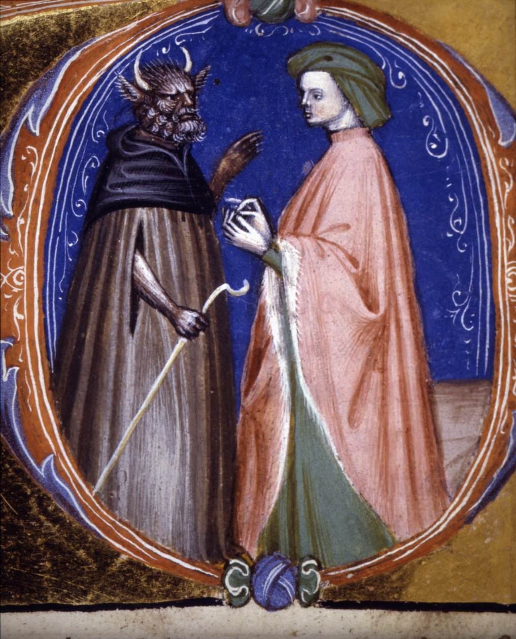 Demon ile karşılaşma. 14. yüzyıl el yazması. Biblioteca comunale di Rimini by Unknown artist