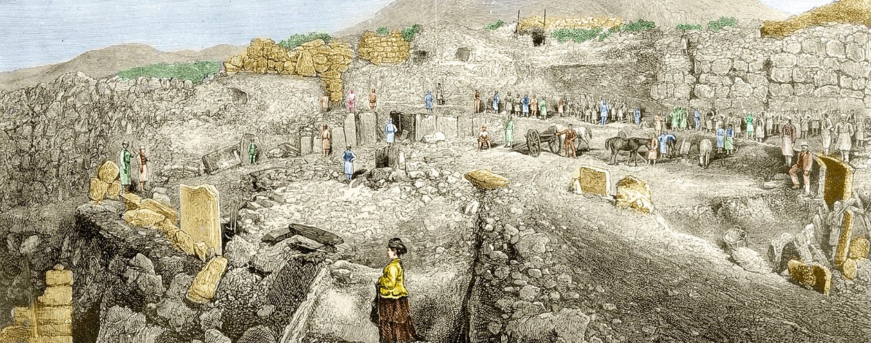 Heinrich Schliemann tarafından yönetilen Miken kazıları. 19. yüzyıl. by Unknown artist