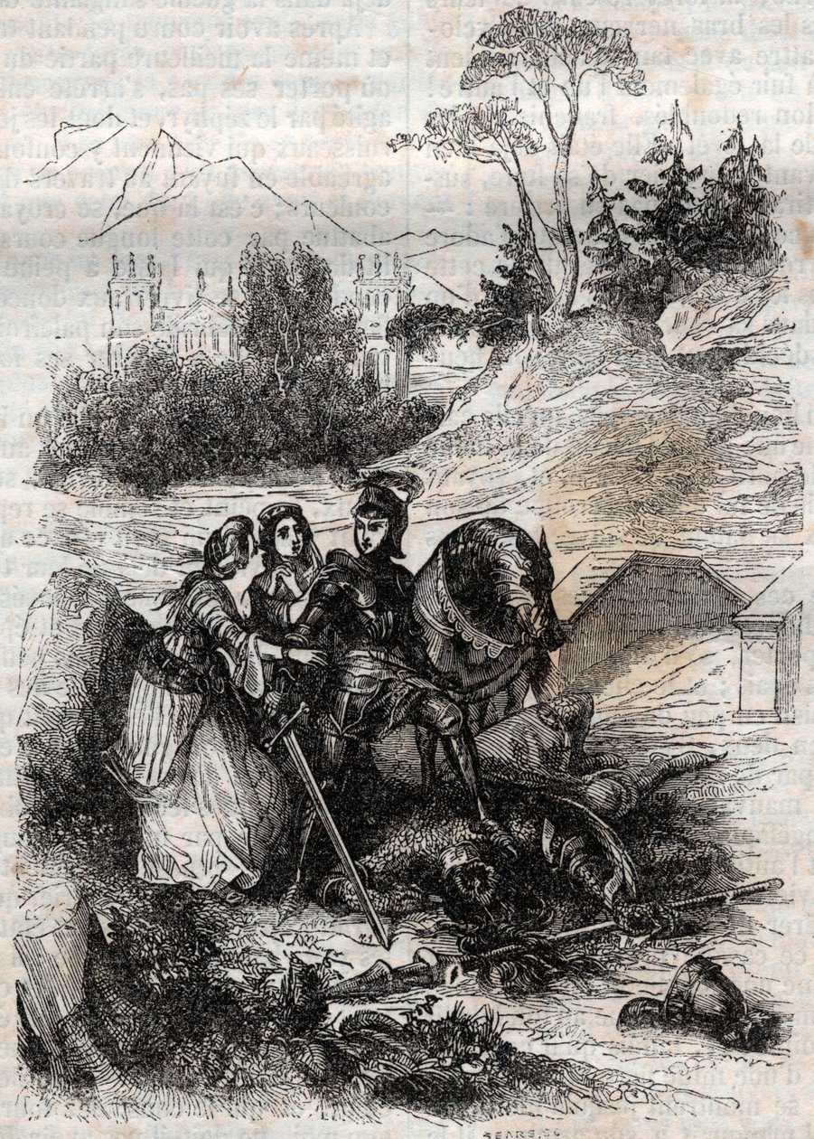 Roger (Ruggero, Ruggiero) tarafından mağlup edilen dev Eriphile - Ludovico Ariosto tarafından “Öfkeli Roland”dan (Orlando furioso) (16. yüzyıl) 1851 gravürü, Ariosta olarak bilinir - Tressan Kontu tarafından İtalyanca