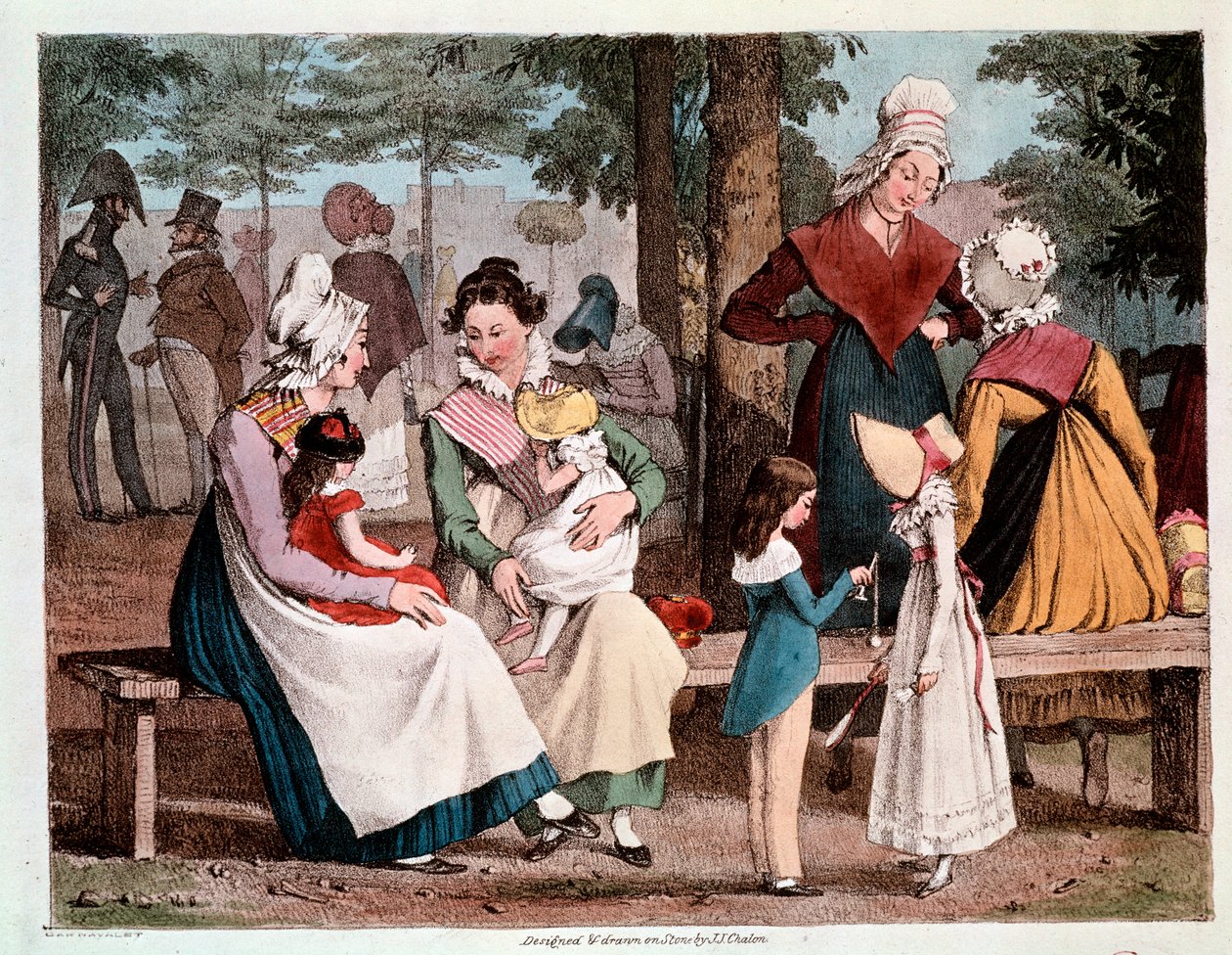 İyi olan: bir parkta çocuklar ve onların hizmetçileriyle sahne (Gravür by Unknown artist