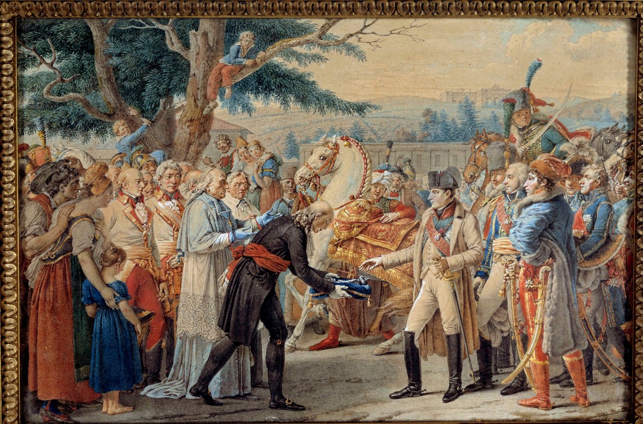 Viyana'nın anahtarlarının I. Napolyon'a teslimi (1769-1821) İmparator, 14/11/1805'te Habsburglu II. François tarafından Avusturya'nın başkenti terk edilmiş bir ülkeye döndü. 19. yüzyıl halısı. Ile D'Aix, Napolyon Müzesi - Napolyon I (17 by Unknown artist