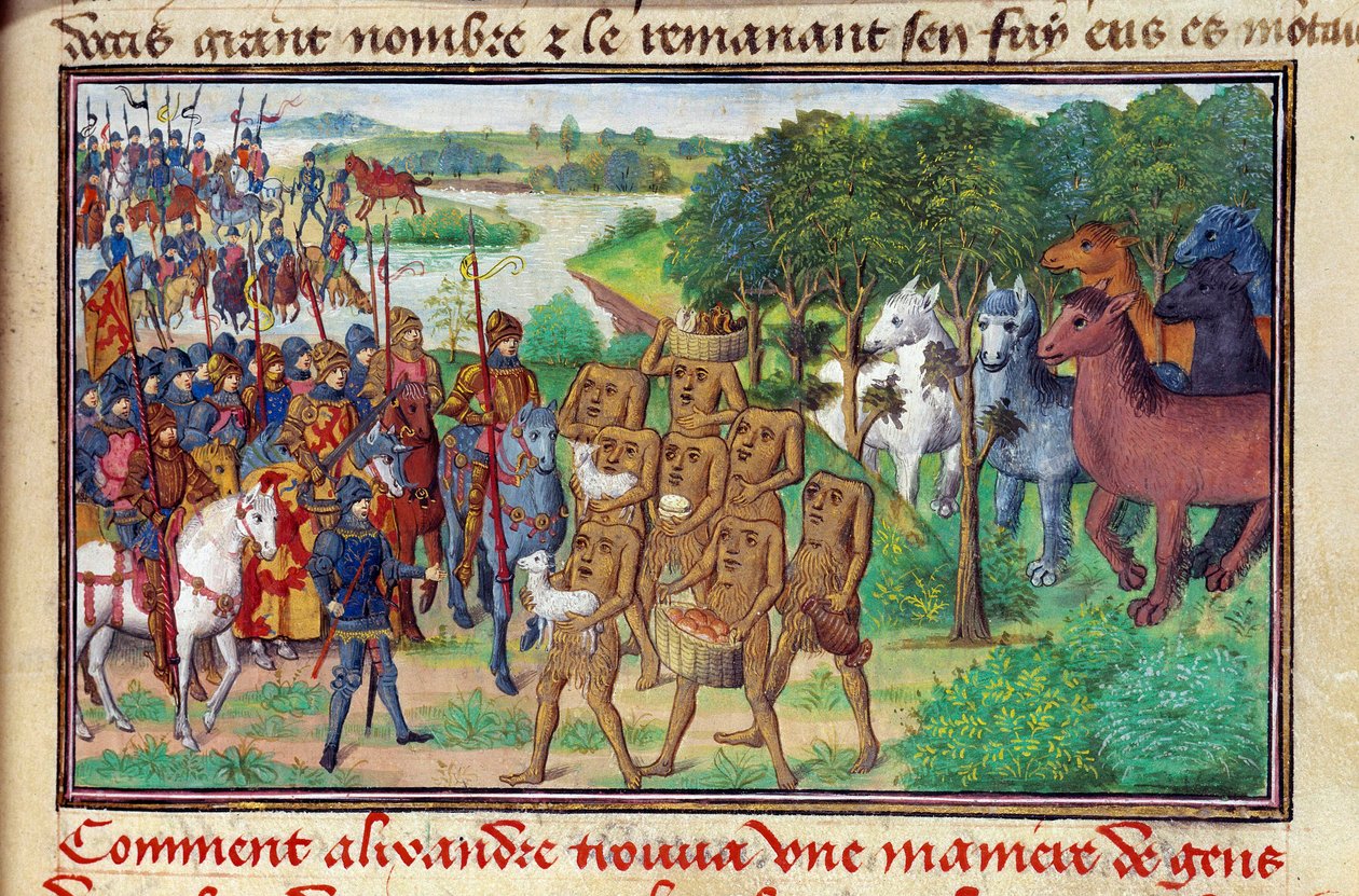 Makedon kralı İskender (veya Büyük İskender) (MÖ 356 - 323) canavarlarla karşılaştı ve ona hediyeler verdi by Unknown artist
