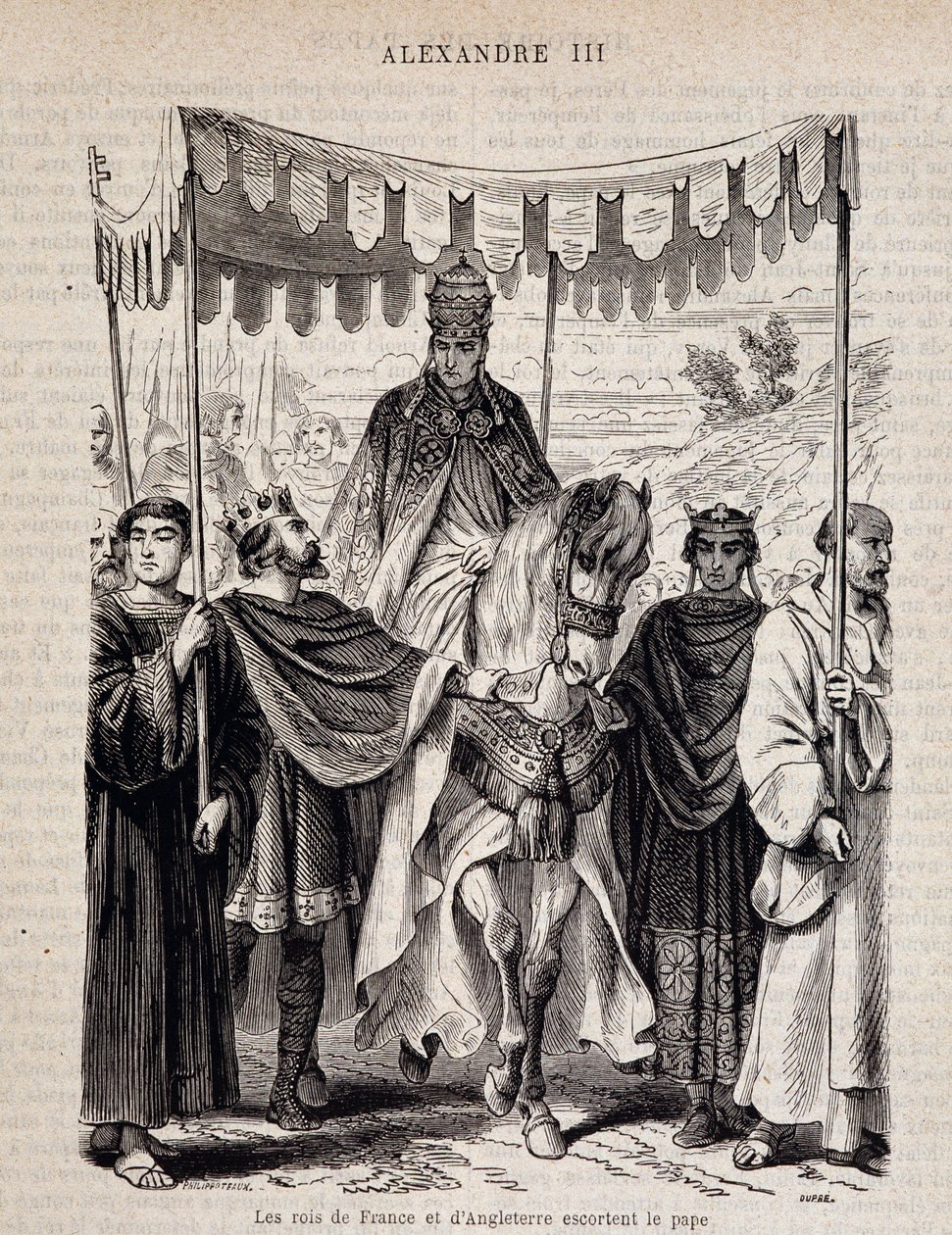 Fransa kralları Genç Louis VII (1120 - 1180) ve İngiltere, “Histoire des popes” da Papa III. by Unknown artist