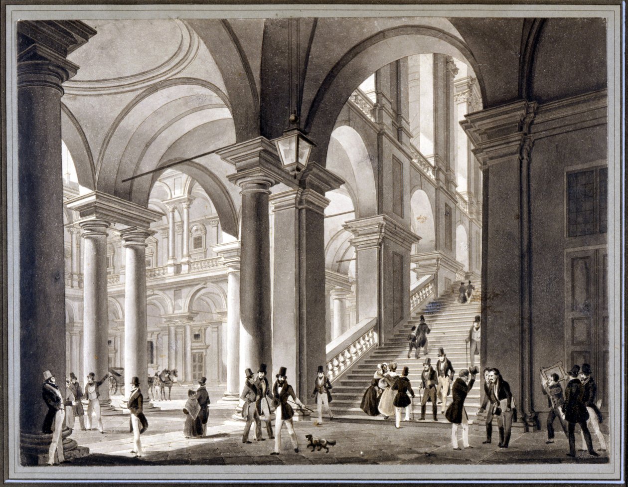 Brera'nın büyük merdiveni. Aquatint, Giovanni Migliara tarafından, yaklaşık 1820. by Unknown artist