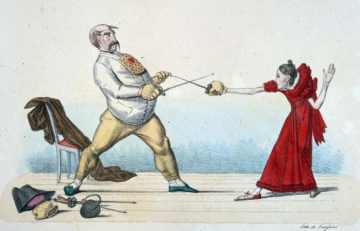 Eskrim dersi: gençlerin boyutları nasıl düzeltilir ve kazalar nasıl önlenir - 19. yüzyıl, Musee Carnavalet. by Unknown artist