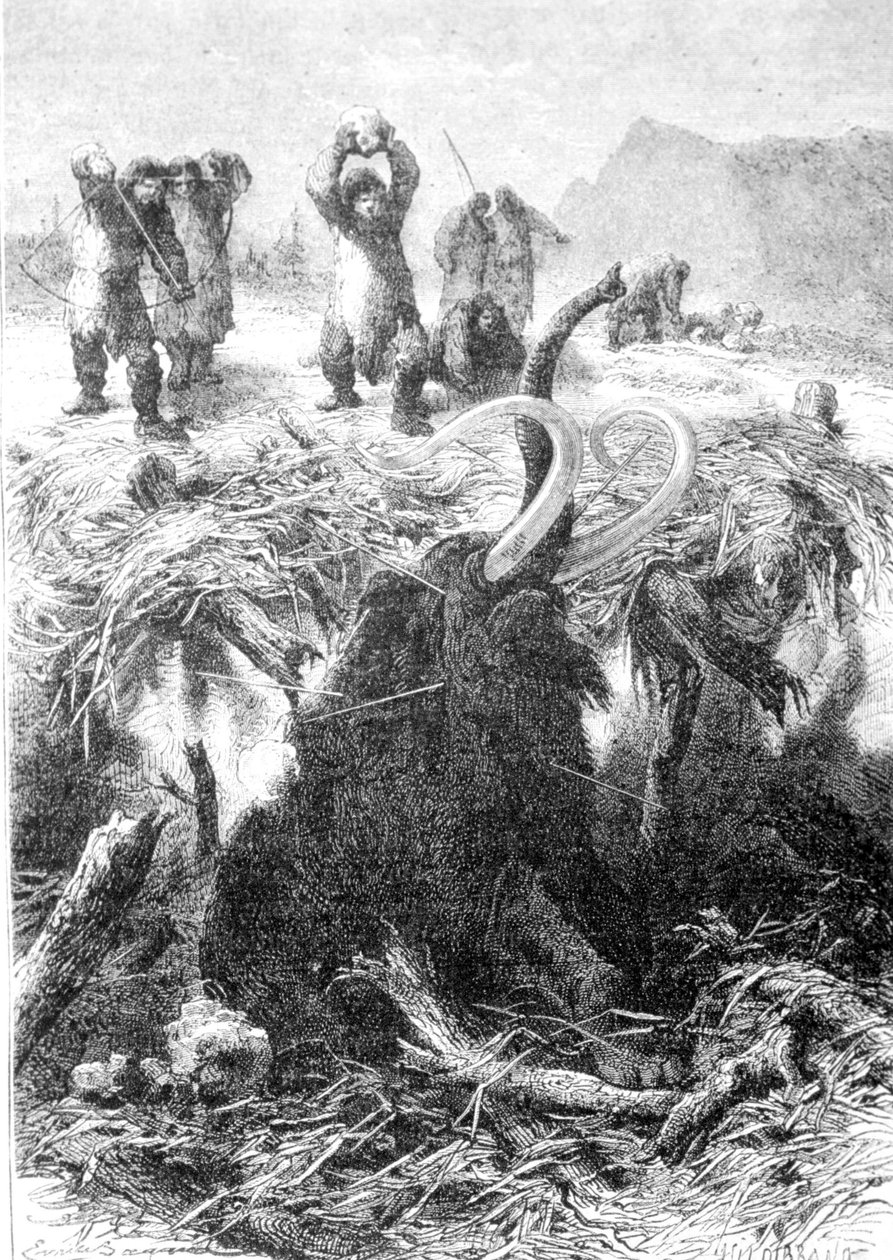 Mamut avı. 19. yüzyılın sonundan gravür. by Unknown artist