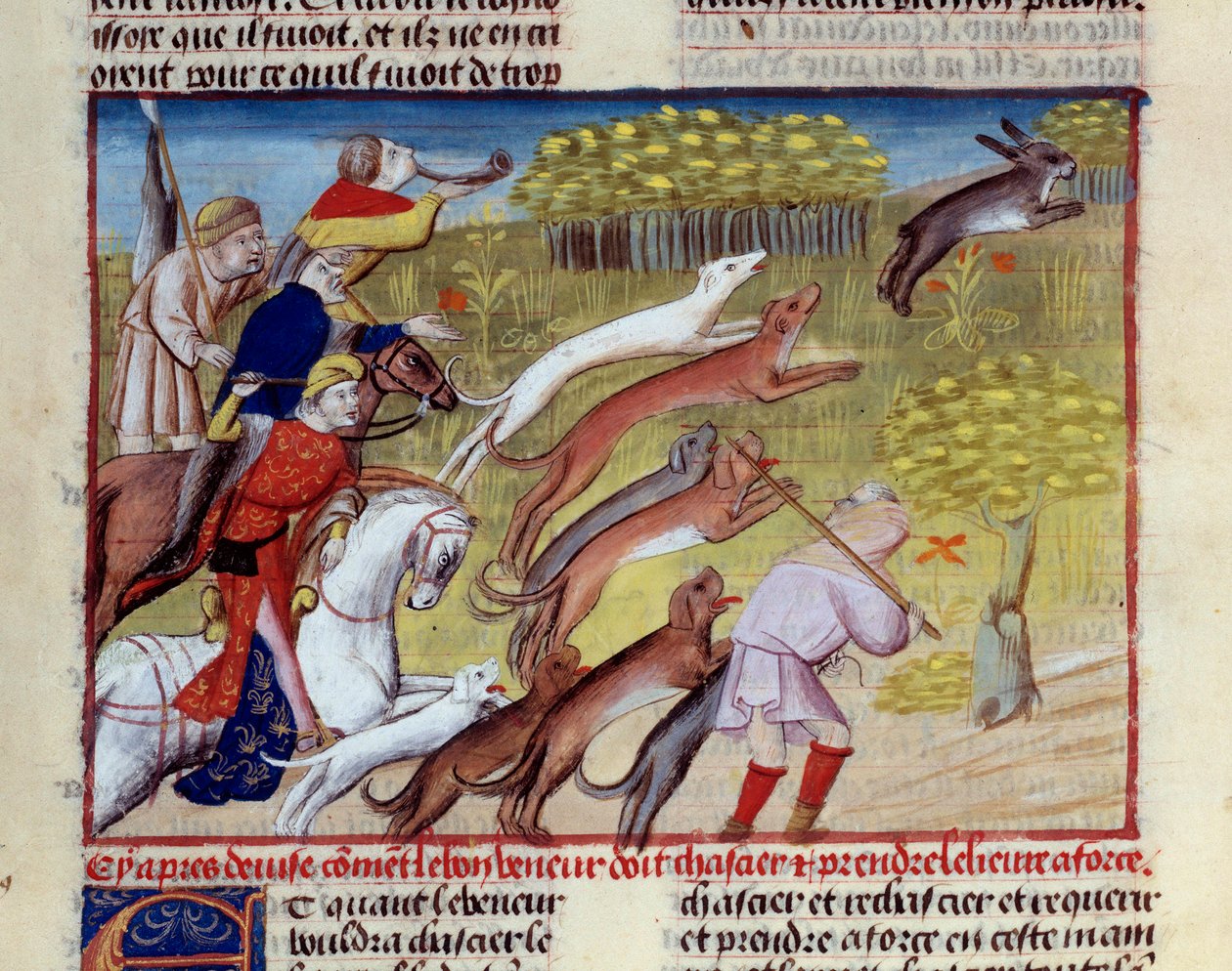 Gaston III Phoebus, Count of Foix, Lord of Bearn (1331-1391) tarafından yazılan “Avlanma Kitabı”ndan minyatür tavşan avı by Unknown artist
