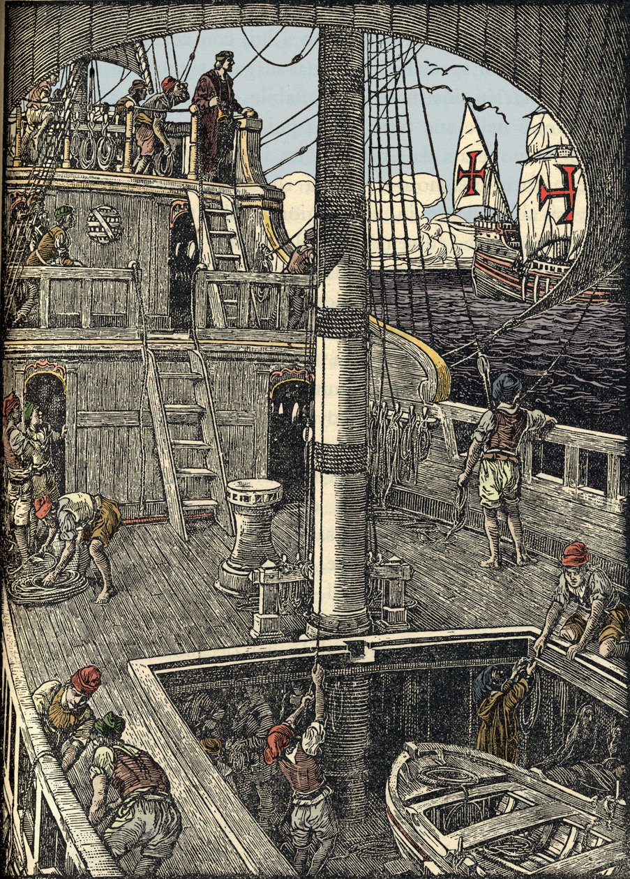 Denizci Kristof Kolomb (1451-1506) karavelinde. by Unknown artist