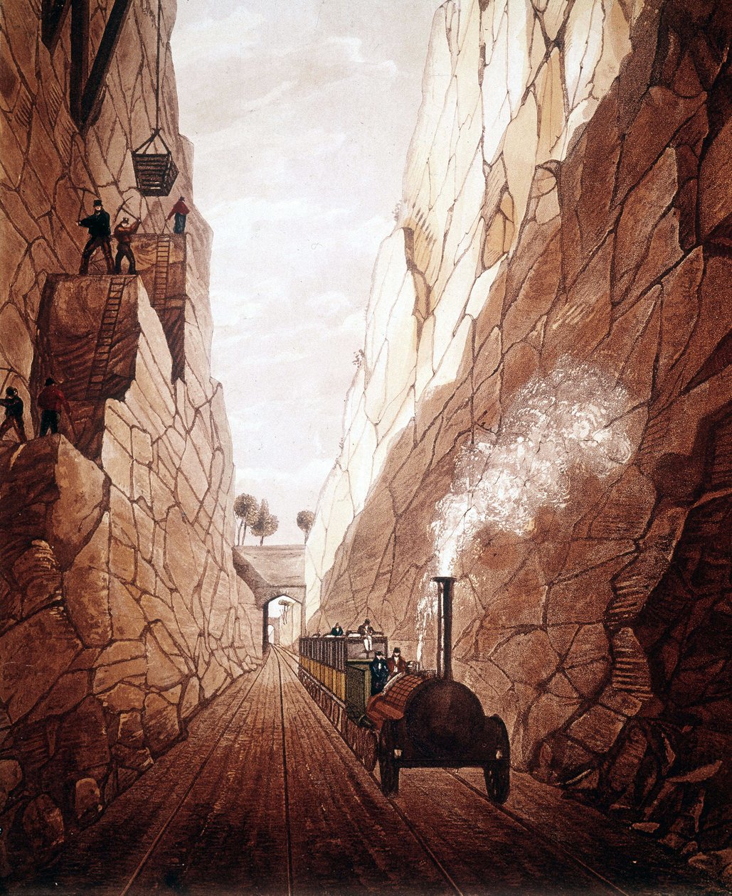 Manchester ve Liverpool arasındaki yeni demiryolu hattı. Zeytin Dağı Çukuru. 1832. by Unknown artist