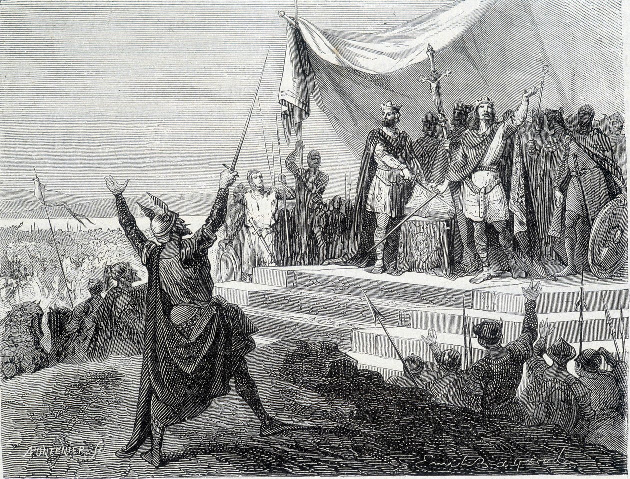 Zırhlarının önünde iki kardeşin yemini: Kel Charles II ve Germen Louis II, Lothaire I