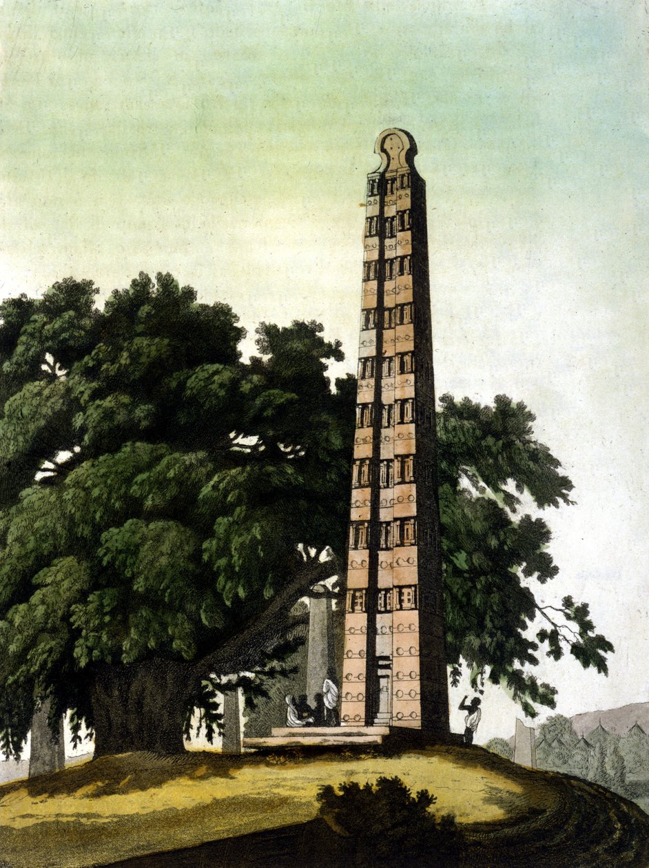 1937'de İtalyanlar tarafından Roma'ya getirilen Axum (Aksoum) dikilitaşı. Il Costume antico e moderno, Jules Ferrario, Milan 1820. by Unknown artist