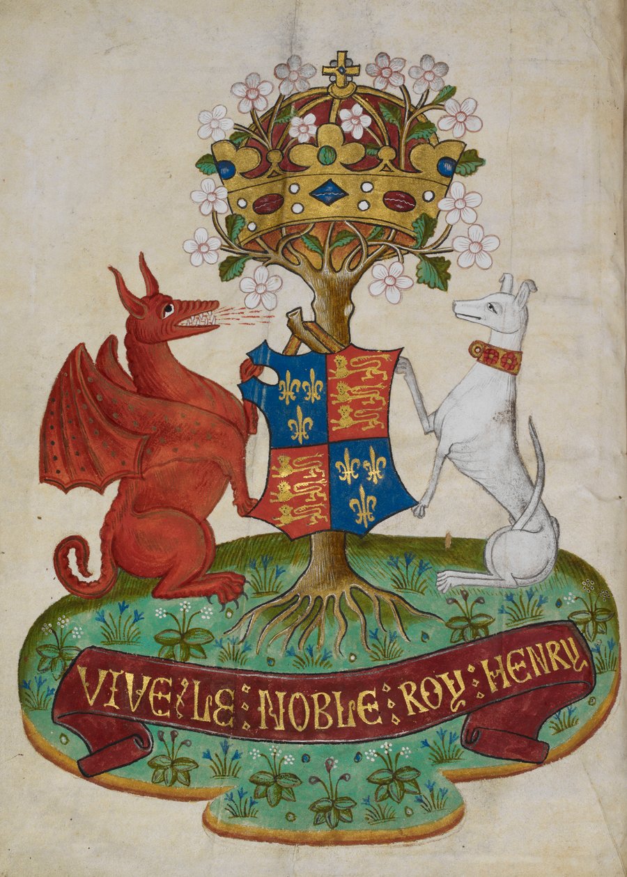 Beyaz bir tazı ve kırmızı bir ejderha tarafından desteklenen Henry VII'nin İngiltere'nin kraliyet kolları by Unknown artist