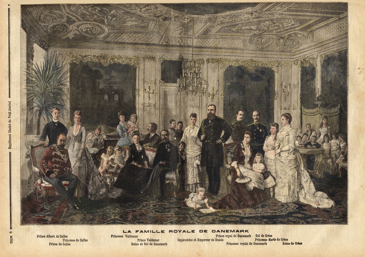 Merkezde oturan Danimarka kraliyet ailesi, Hessen-Kassel Kraliçesi Louise (1817-1898) ve Danimarka Kralı IX. büyük kraliyet f by Unknown artist