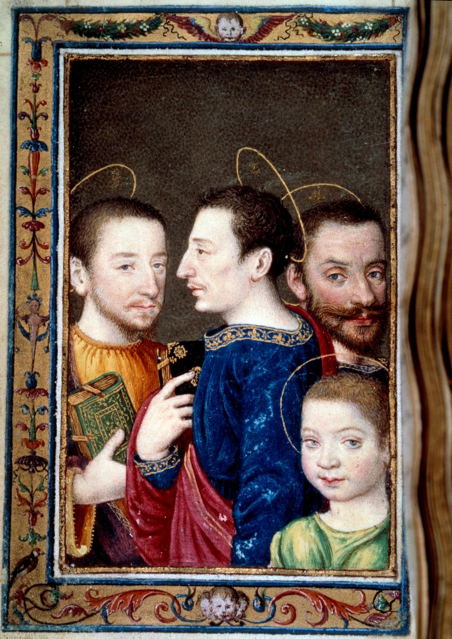I. Francois'in (1494-1547) oğulları: Francois (1518-1536) yunusu, II. Henry (1519-1559) ve Charles (1522-1545). “” Catherine de Medicis'in Saatler Kitabında” minyatür (Caterina de Medici) by Unknown artist